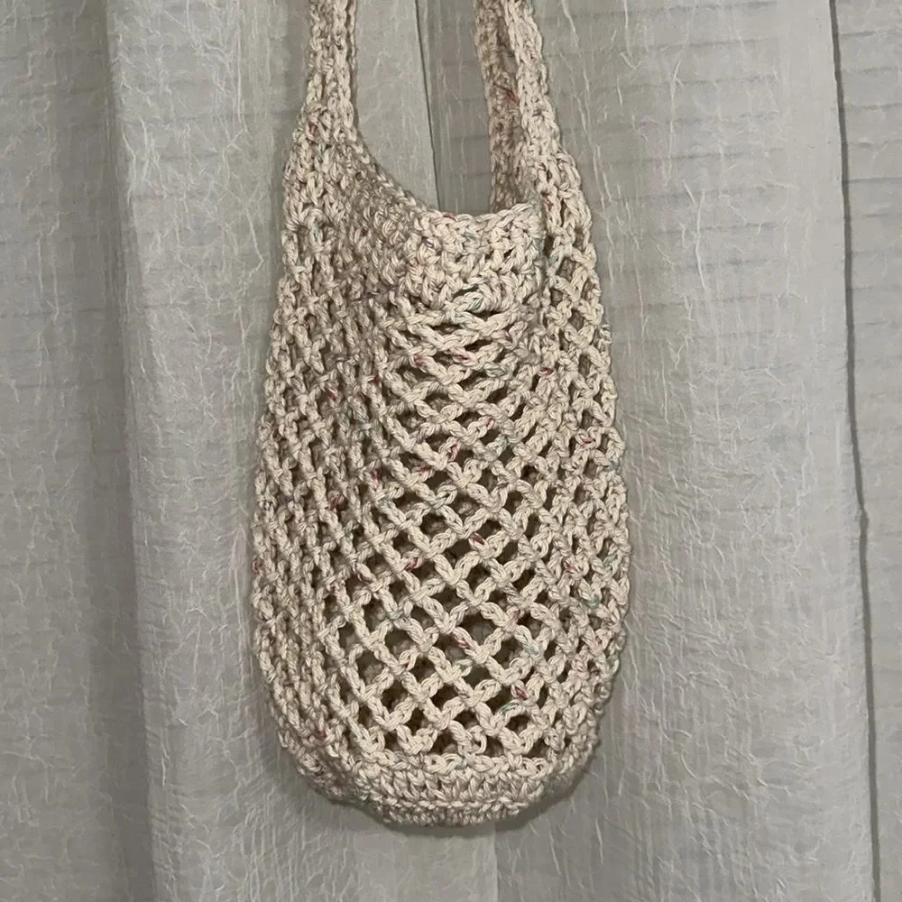 Handmade Crochet Ivory Pastel Colored Confetti Small Fishnet Market Tote